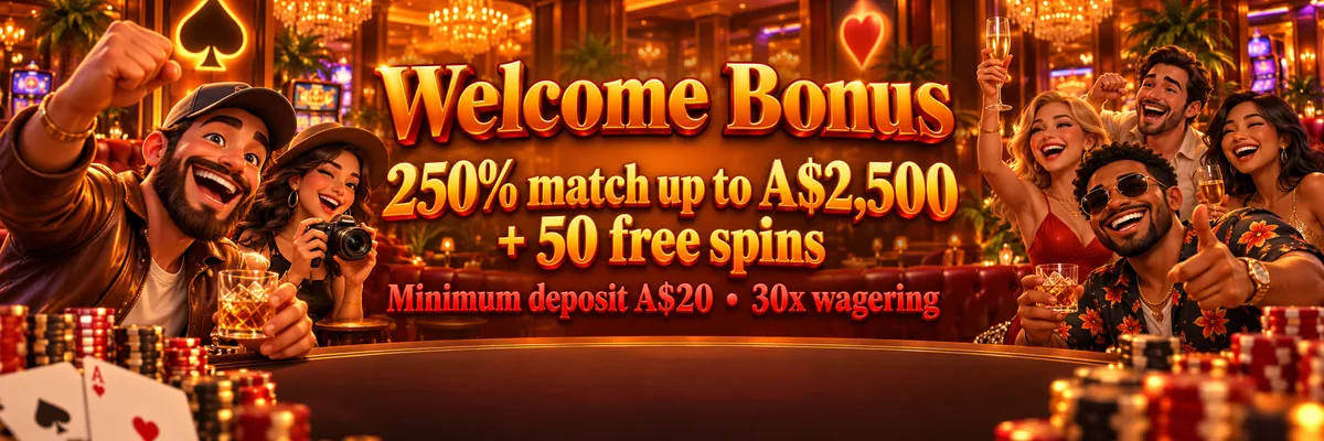 Cheerful diverse casino friends raising drinks beside glowing slot machines in a warmly lit Uptown Pokies lounge.